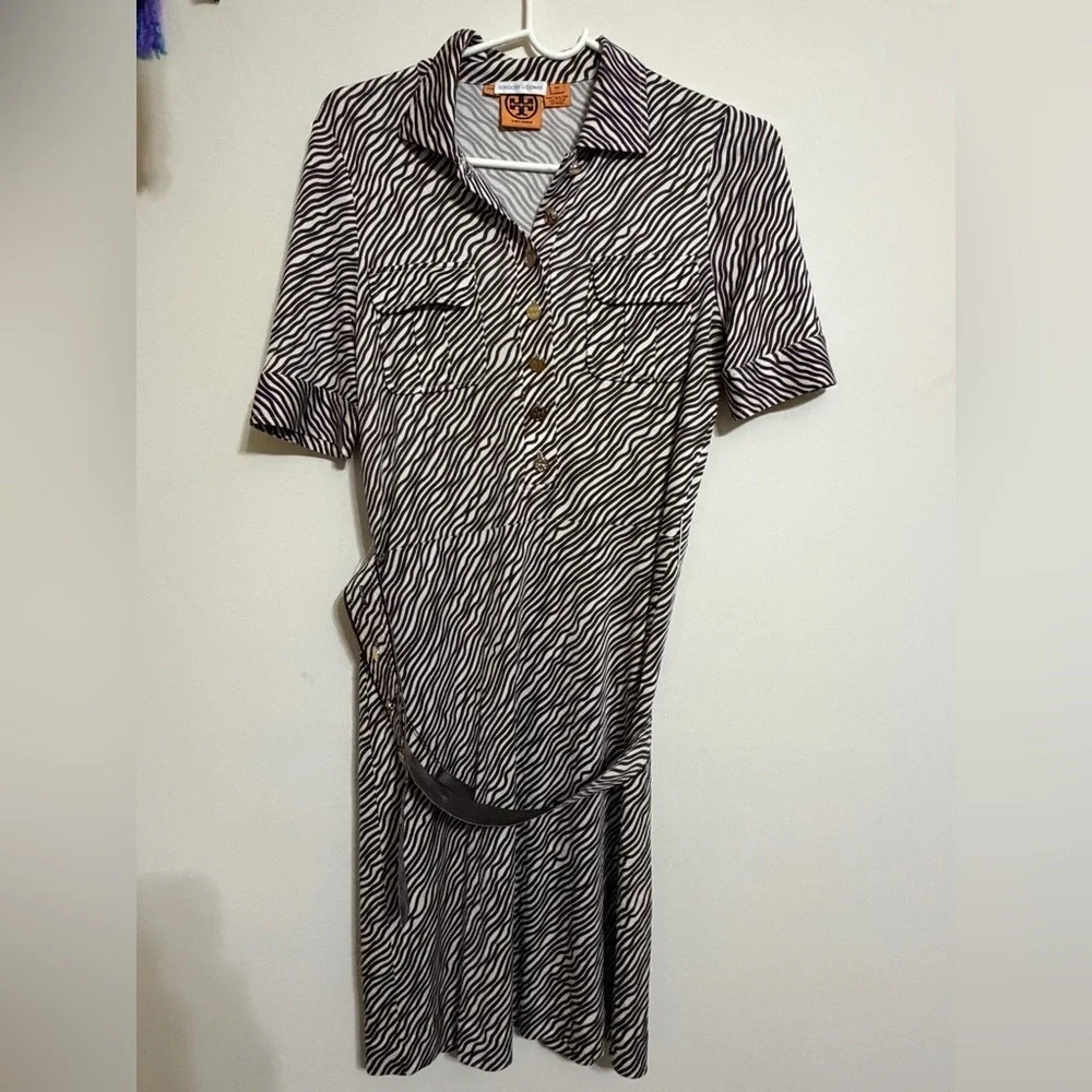 Tory Burch Black and White Striped Long Sleeve Dress